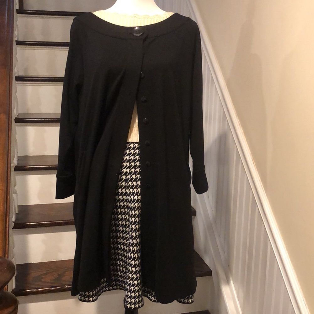 AMBER SUN Black Flat Knit Jacket, Cardigan, Cape with Hnd Pockets Sz XL